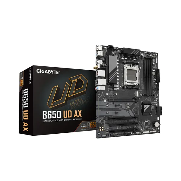 GIGABYTE B650 UD AX Placa Base - Compatible con CPUs AMD Ryzen Serie 9000, VRM de 6+2+2 fases, hasta 7600MHz DDR5 (OC), 1x PCIe 