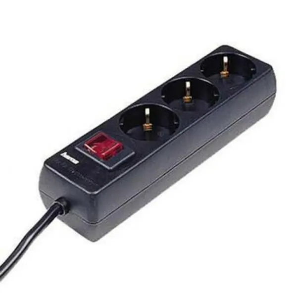 REGLETA ALIMENTACION HAMA CON 3 TOMAS INTERRUPTOR 1,4m COLOR NEGRO