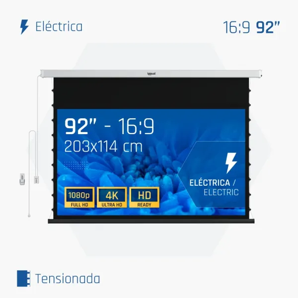 iggual PSIXS203 Pantalla proyector 92" eléctrica tensionada 203x114cm Blanca mate de 4 capas