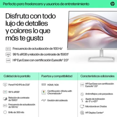 MONITOR HP 524sf S5 FHD 24" IPS HDMI VGA 100Hz 5ms PLATA