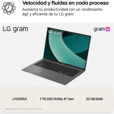 Portátil LG Gram 16Z90TL-G.AU88B Intel Core Ultra 7-258V/ 32GB/ Portátil LG Gram 16Z90TL-G.AU88B Intel Core Ultra 7-258V/ 32GB/