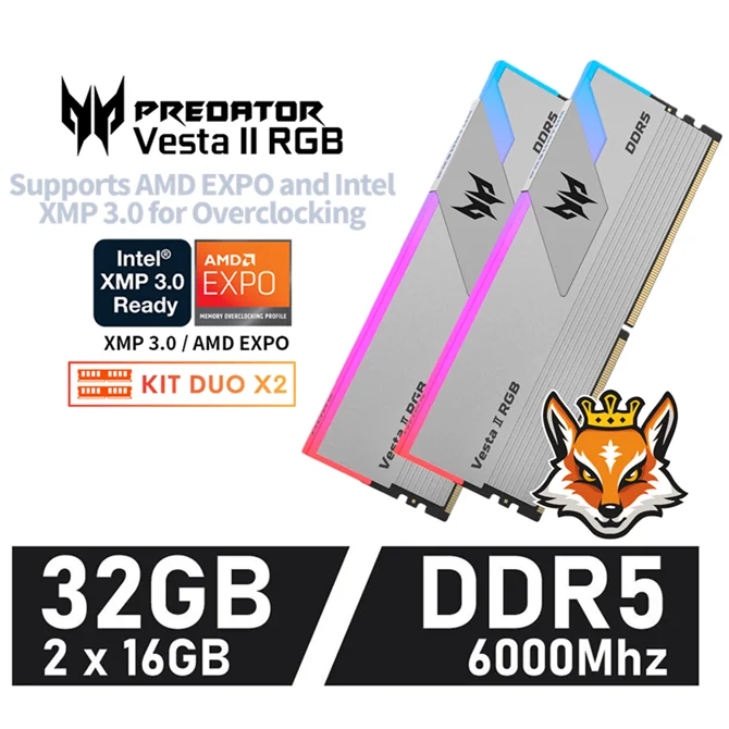Acer Predator Vesta II RGB Silver KIT 32GB DDR5 6000MHz 1.35v