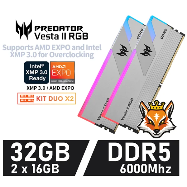 Acer Predator Vesta II RGB Silver KIT 32GB DDR5 6000MHz 1.35v CL32 ( 2x16GB)