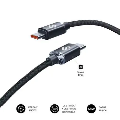 Cable Optimus 60w Usb-c/usb-c 2 M Negro Subblim Cable Optimus 60w Usb-c/usb-c 2 M Negro Subblim