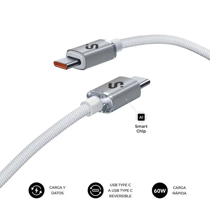 Cable Optimus 60w Usb-c/usb-c 2 M Blanco Subblim