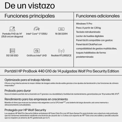 HP ProBook 440 10 Intel Core i7-1355u 16GB 512GB 14" W11Pro HP ProBook 440 10 Intel Core i7-1355u 16GB 512GB 14" W11Pro