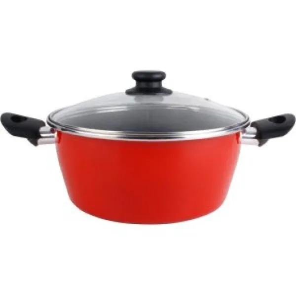 CACEROLA CON TAPA CRISTAL MAGEFESA K2 ROJO 20 ACERO ANTIADHERENTE ACERO INOXIDABLE TODO TIPO