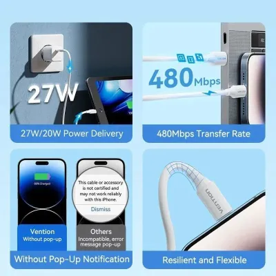 Vention LAJWF Cable USB 2.0 Tipo-C Macho a Lightning Macho 1m Vention LAJWF Cable USB 2.0 Tipo-C Macho a Lightning Macho 1m