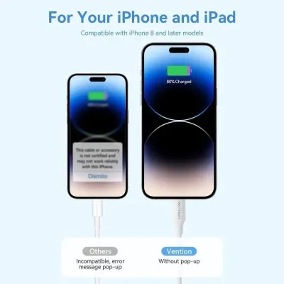 Vention LAJWF Cable USB 2.0 Tipo-C Macho a Lightning Macho 1m Vention LAJWF Cable USB 2.0 Tipo-C Macho a Lightning Macho 1m