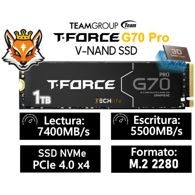 TeamGroup T-Force G70 PRO SSD 1TB disipador Grafeno NVMe PCIe