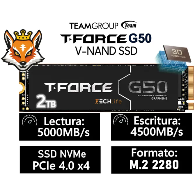 TeamGroup T-Force G50 SSD 2TB NVMe PCIe 4.0 x4 a 5000/4500MB/s