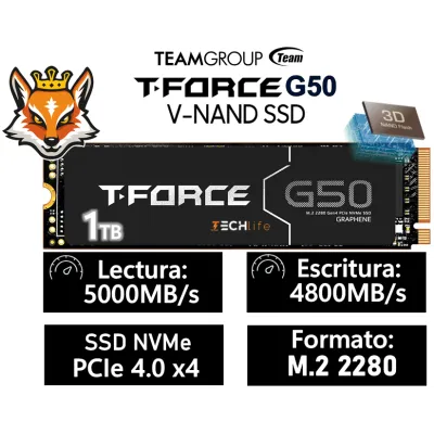 TeamGroup T-Force G50 SSD 1TB NVMe PCIe 4.0 x4 a 5000/4800MB/s TeamGroup T-Force G50 SSD 1TB NVMe PCIe 4.0 x4 a 5000/4800MB/s