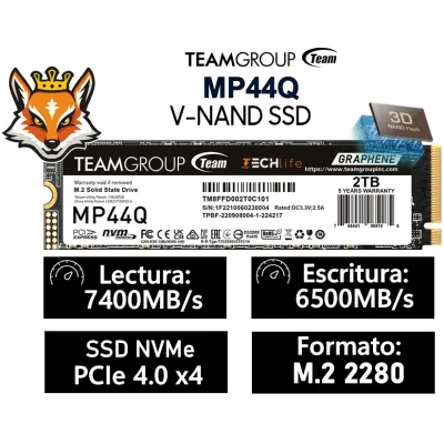 TeamGroup MP44Q SSD 2TB NVMe PCIe 4.0 x4 a 7400/6500MB/s TeamGroup MP44Q SSD 2TB NVMe PCIe 4.0 x4 a 7400/6500MB/s