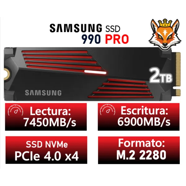Samsung 990 PRO 2TB con Disipador SSD PCIe 4.0 NVMe M.2 a 7450MB/s