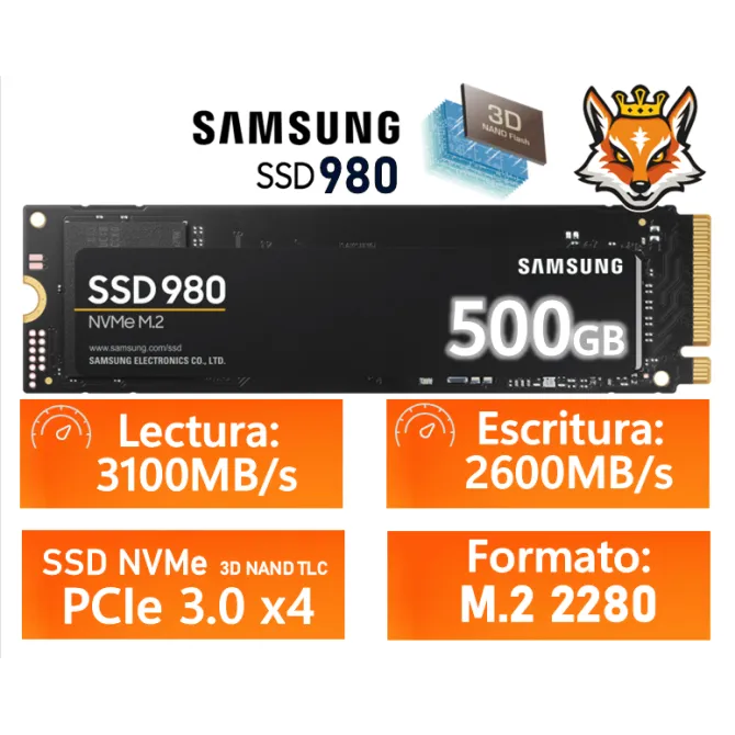 Samsung 980 SSD 500GB PCIe 3.0 NVMe M.2 a 2900MB/s