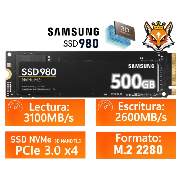 Samsung 980 SSD 500GB PCIe 3.0 NVMe M.2 a 2900MB/s