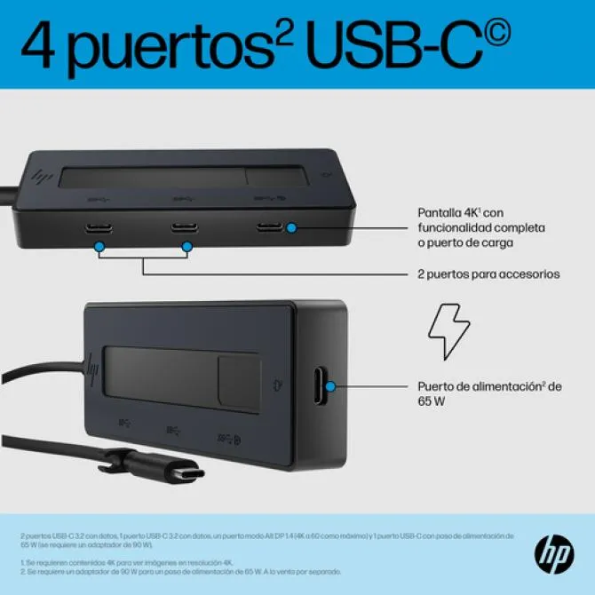 Docking USB Tipo-C HP 6G843AA/ 3xUSB Tipo-C/ 1xUSB Tipo-C PD/