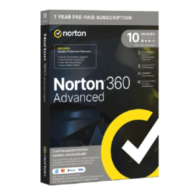 NORTON 360 ADVANCE 200GB 1 USER 10 DEVICES 1 AÑO BOX