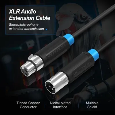 Cable Estéreo Vention BBFBH/ XLR Macho - XLR Hembra/ 2m/ Negro Cable Estéreo Vention BBFBH/ XLR Macho - XLR Hembra/ 2m/ Negro