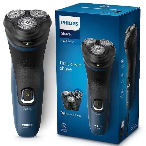 Philips Afeitadora eléctrica para hombre Húmedo y seco S1151 con batería,cabezales flotantes 3D, 27 cuchillas autoafilables
