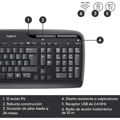 Logitech MK330 Wireless Combo Teclado + Ratón Negros Logitech MK330 Wireless Combo Teclado + Ratón Negros